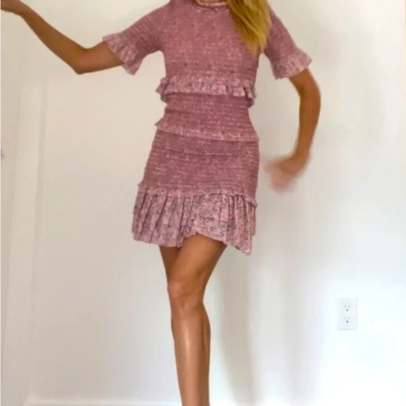 LoveShackFancy smocked pink mini dress